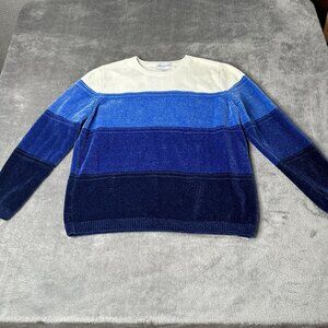 Alfred Dunner‎ XL Womens Striped Chenille Sweater Blue Ombre Crewneck Cozy Chic